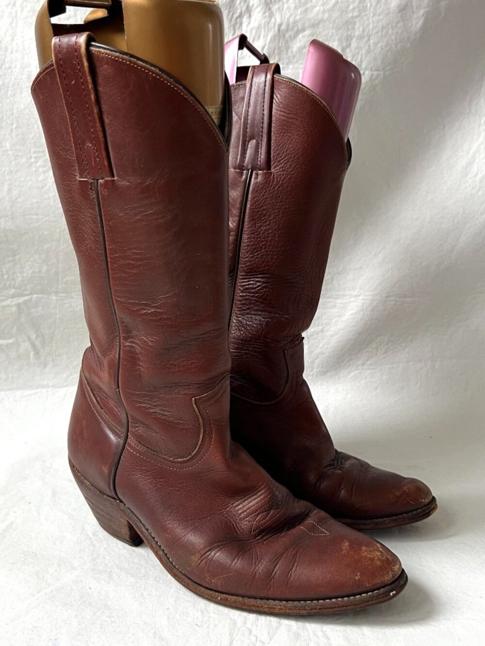 Vintage Frye boots brown leather mens 9 D western pull on almond toe made in USA